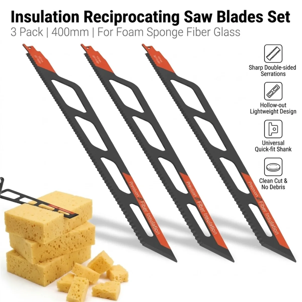 400mm Reciprocating Saw Blade Alloy Steel Saber Saw Blades For Cutting Foam Sponge Rock Wool Insulation Material Cardboard Tool