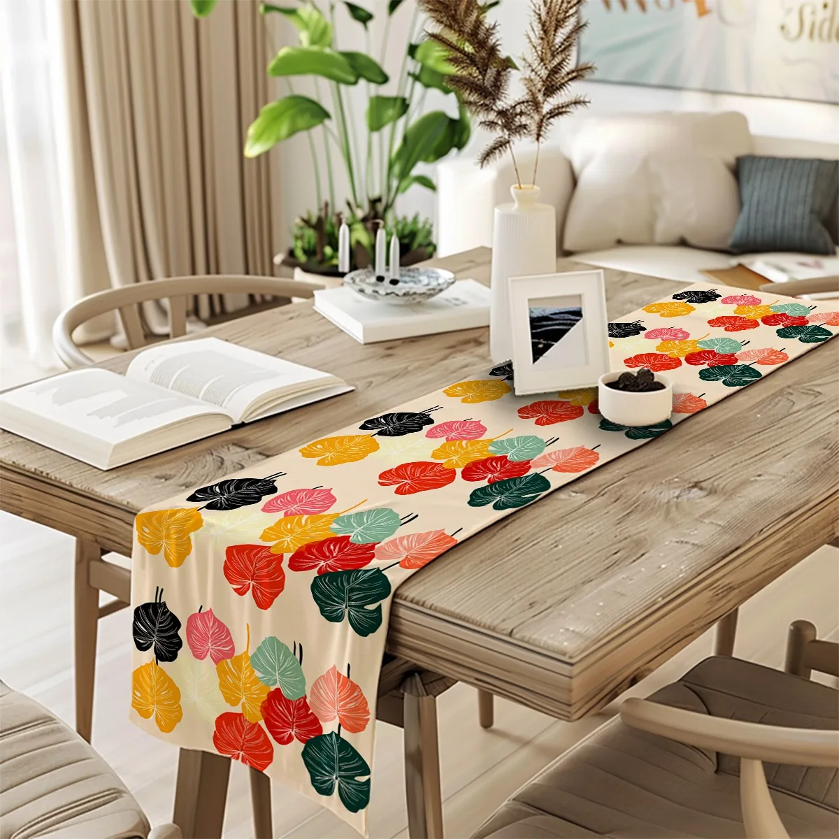 decoration table runner Tropical Monstera Leaves Boho Style Tablecloth for festival home party decor,available in multiple lengt