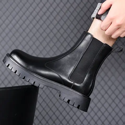 पुरुषों के लिए गर्म बिक्री फैशन चेल्सी जूते गर्म आलीशान फर सर्दियों के जूते पुरुषों के लिए उच्च शीर्ष पुरुष मंच जूते ब्रिटिश शैली टखने जूते 10 best sales पुरुषों के प्लेटफ़ॉर्म बूट - №7