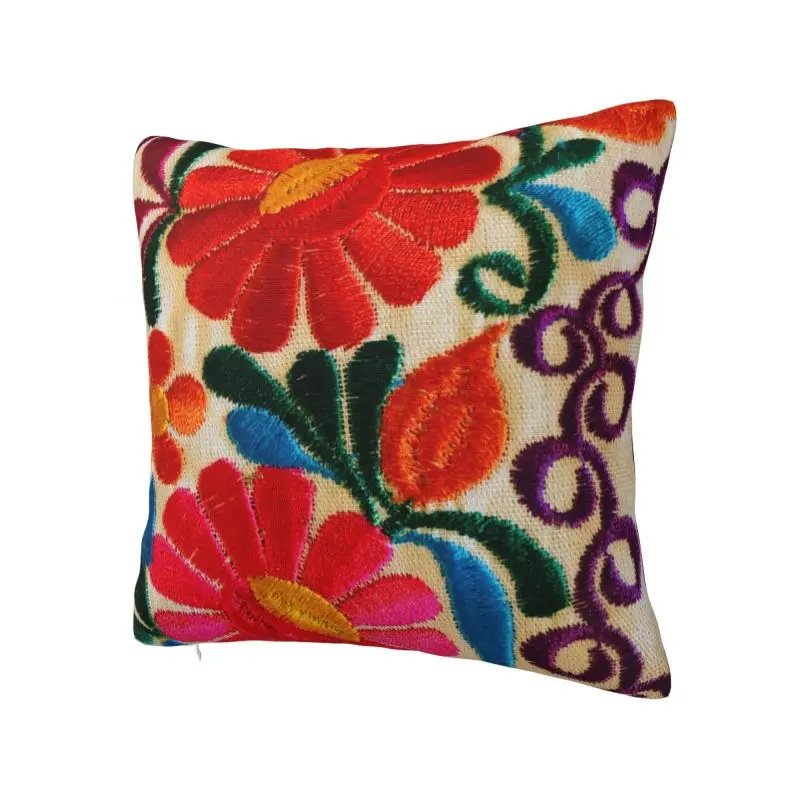 Custom Mexican Flowers Embroidery Art Cushion Covers Sofa Decoration Textile Floral Folk Square Pillow Cover