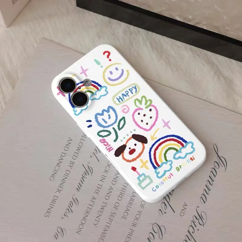 Etui na telefon IPHONE 17 16ProMax 15 14 13 12 11 PRO Plus XR XS z motywem tęczowego pędzla graffiti, akrylowe i TPU, dwuwarstwowe, magnetyczne.