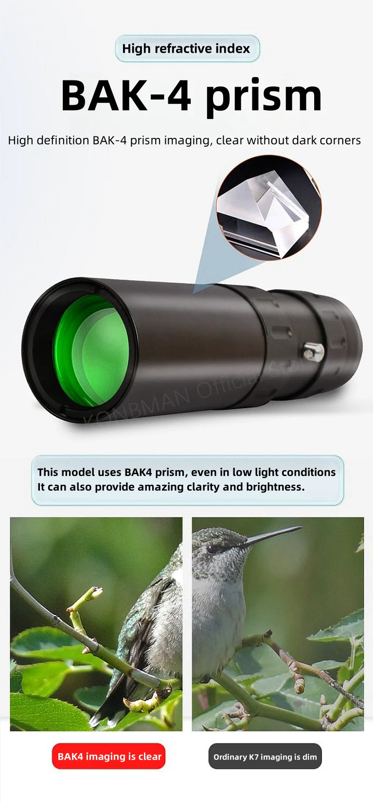 Tragbares Fernglas-Teleskop mit starkem Licht, 10–300 x 40 Zoom-Teleskop, HD-Fernbedienung, professionelles Monokular, BAK4-Prisma, Jagd, Camping – Detail 6