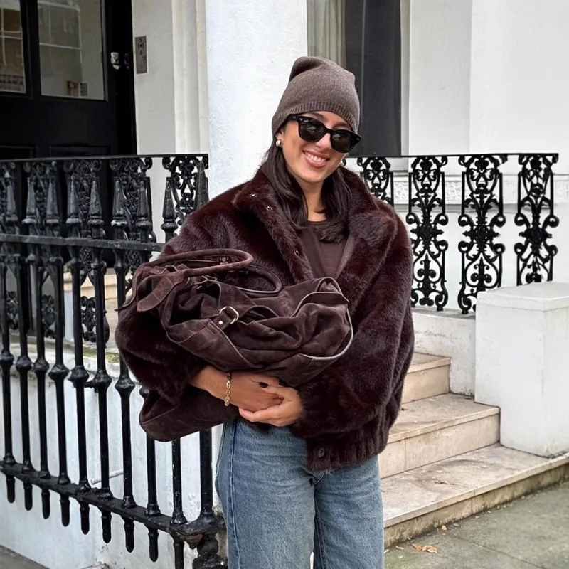 Effen Dames Chic Nepbont Korte Jas Casual Single Breasted Opstaande Kraag Losse Warme Jassen Dame Winter Dagelijks High Street Jas