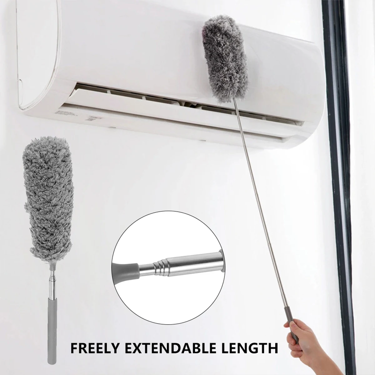 Microfiber Duster Brush with Extension Pole Washable Hand Duster Bendable Head Cobweb Brush for Cleaning Ceiling Fan Furniture