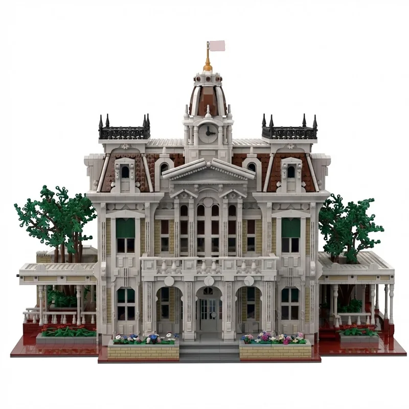 MOC Victorian City Hall Manor Mansion with Clock Tower & Garden Street View Block Model for 248285 moc