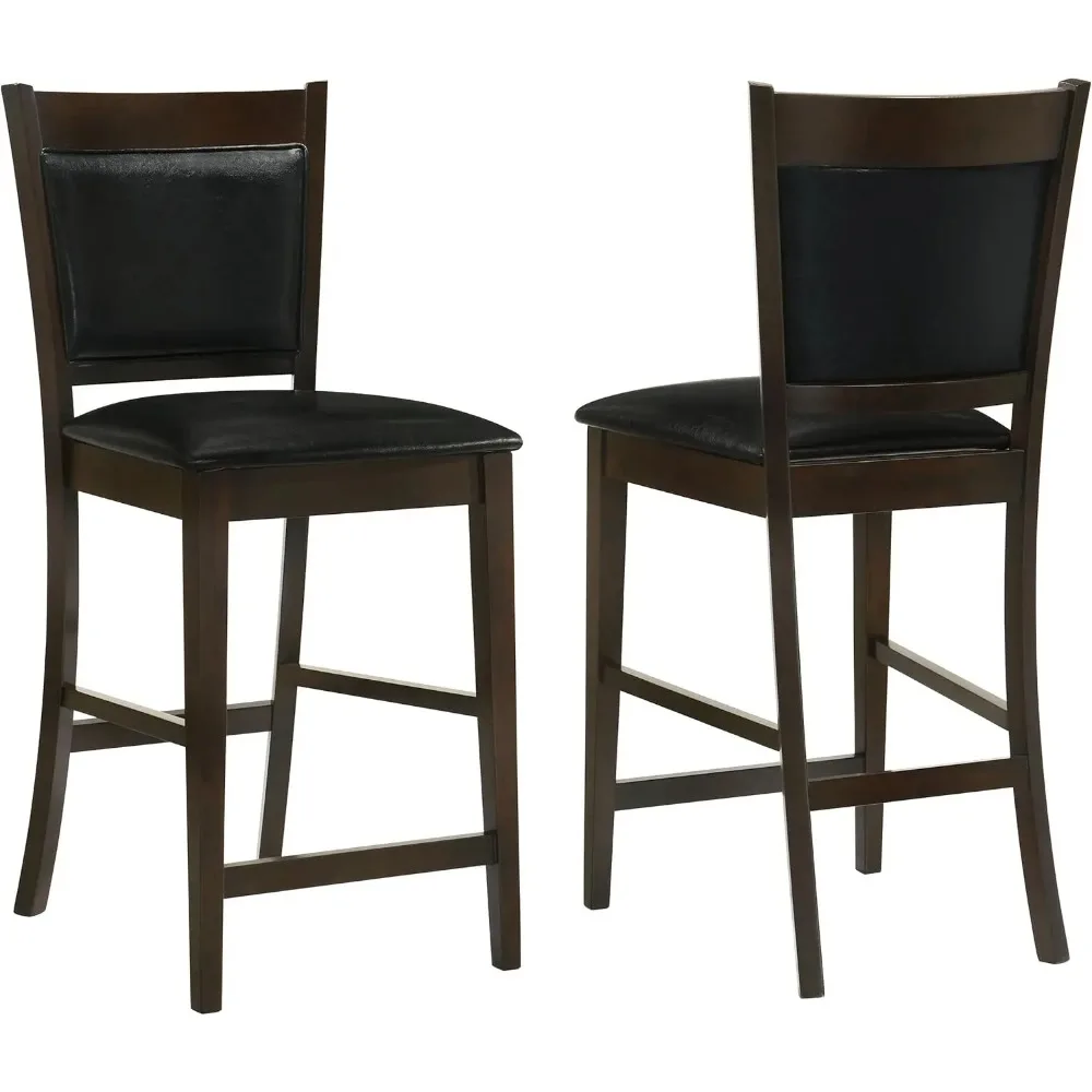 المفروشات المنزلية - كراسي خشبية منجدة بارتفاع منضدة (مجموعة من 2) - مسند للقدمين، مقعد مبطن وظهر - لتناول الطعام #1