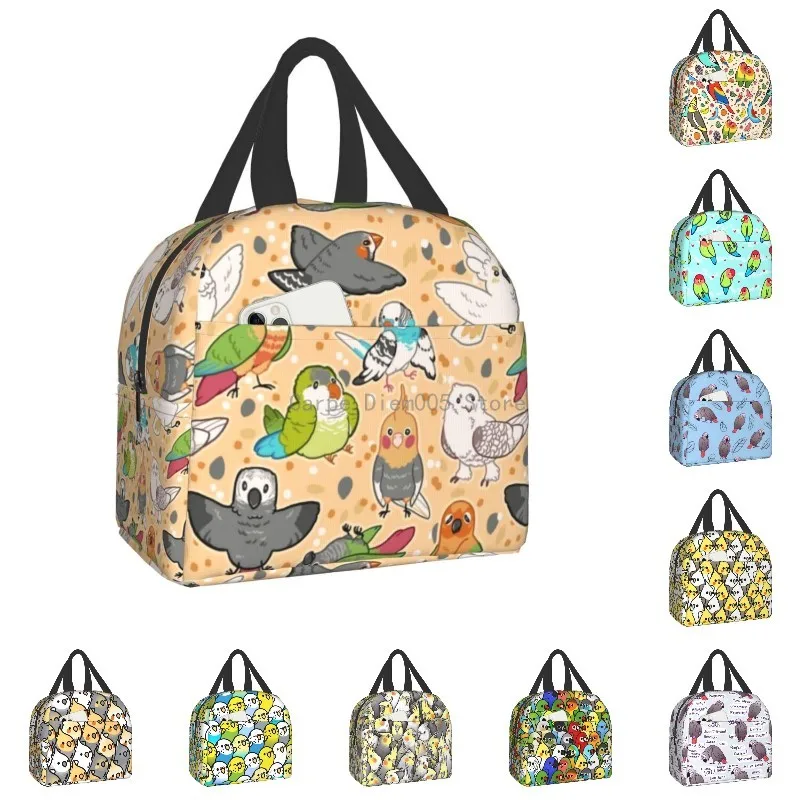 

Custom Birds Cockatiel Budgie Parrot Lunch Bag Men Women Cooler Warm Insulated Lunch Box for Kids School Tote Picnic Storage Bag