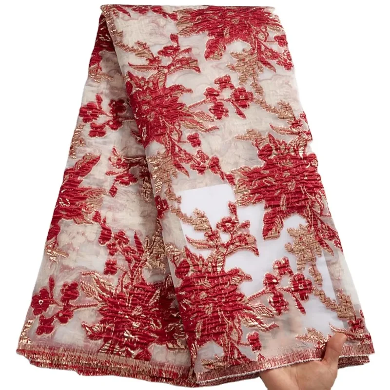 

Embroidery brocade jacquard fabric African Nigerian lace fabric High quality brocade lace fabric with sequined lace 2579