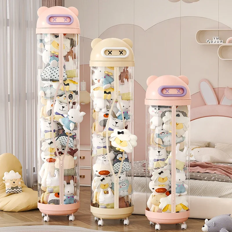 Plush Animal Storage Tube with Light Emitting Diode Light Stand Pet Transparent l with Zipper, Children's Toy Tissue with Cover