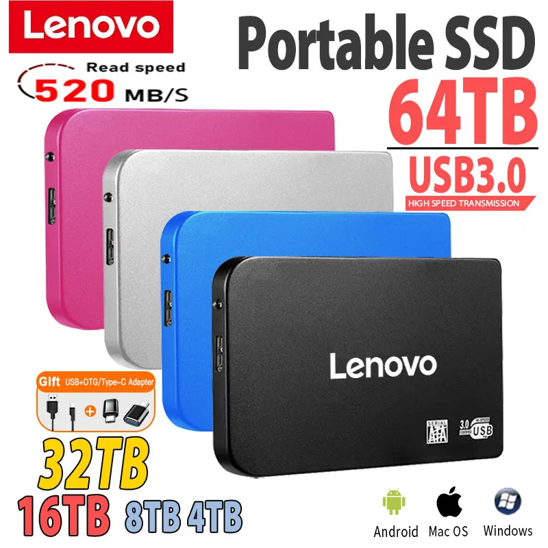 Lenovo New Original Portable SSD 2TB External Hard Drive 1TB Hard disk memory USB Storage for PC notebook Desktop Computer Mac