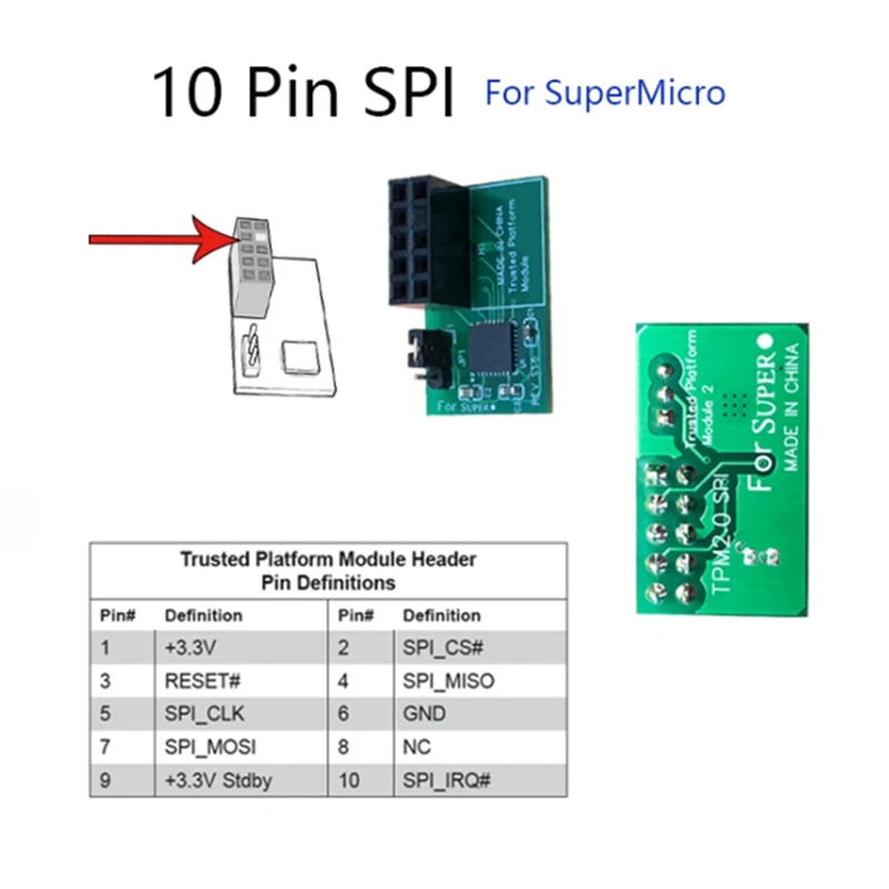 TPM 2.0 Encryption Security Module Remote Card Supports Version 2.0 10 Pin SPI Tpm 2.0 Security Module For Supermicro