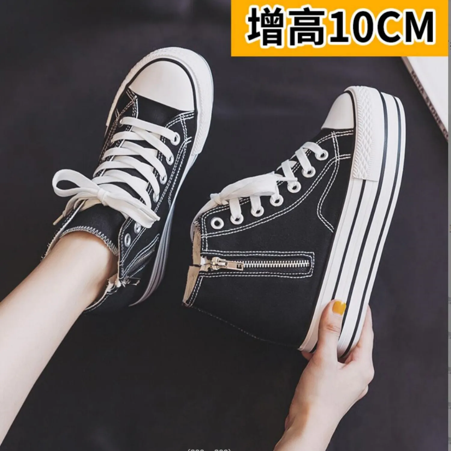 2024 Women Inner Height Increasing 10cm Canvas Wedge Shoes Trainers Female Sneakers Woman Casual Thick Bottom Skateboar Sneakers