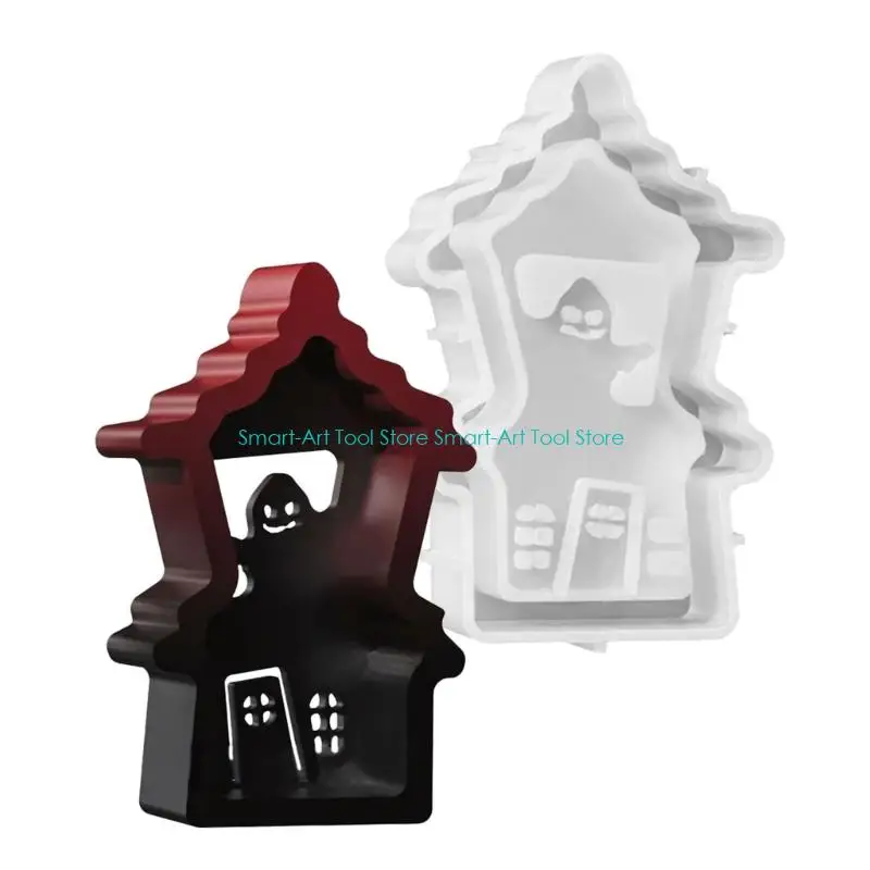 E1PB Silicone Ghosty House Mould Making Themed Stands Fast Easy to Release