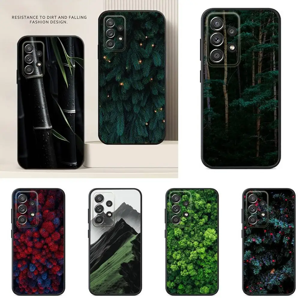 

Simple Natural Green Tree Phone Case For Samsung S24,23,22,21,20,10,10E,S9 Plus FE Note 20 Ultra 10,9 Plus Black Case