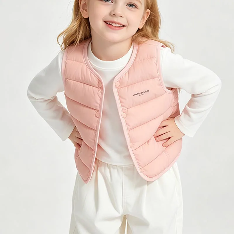 Kinder Herbst Winter Jungen Einfarbige Baumwollweste zum Schichten Mädchen Kinder Warme Thermoweste Baby Freizeitkleidung Ärmellose Jacke – Detail 5