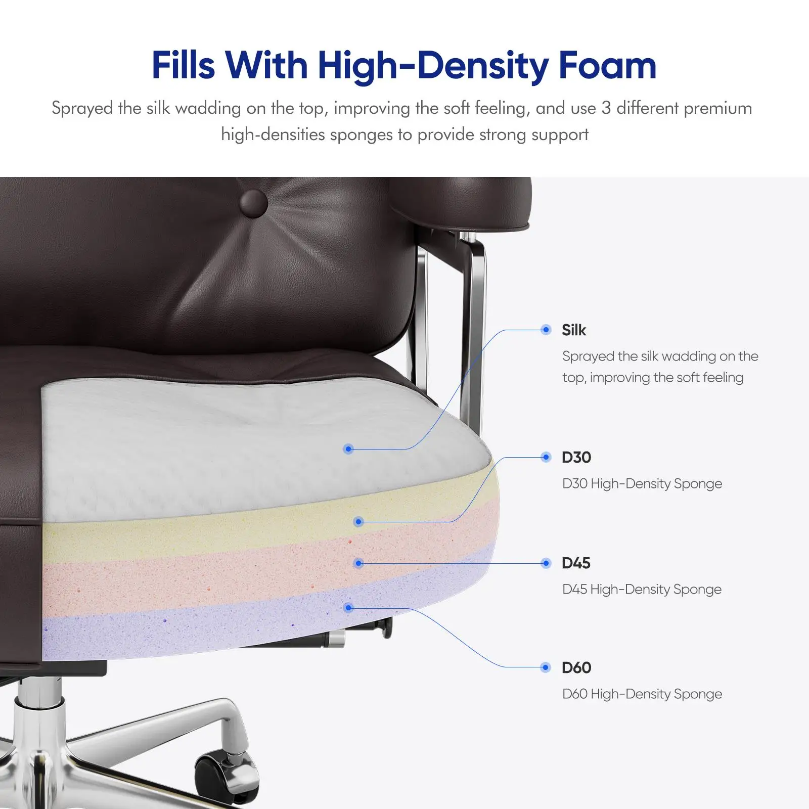 كرسي مكتب مريح مصنوع من الجلد الطبيعي مع أذرع وعجلات من الألومنيوم لدعم كرسي المكتب التنفيذي للأعمال الدوارة