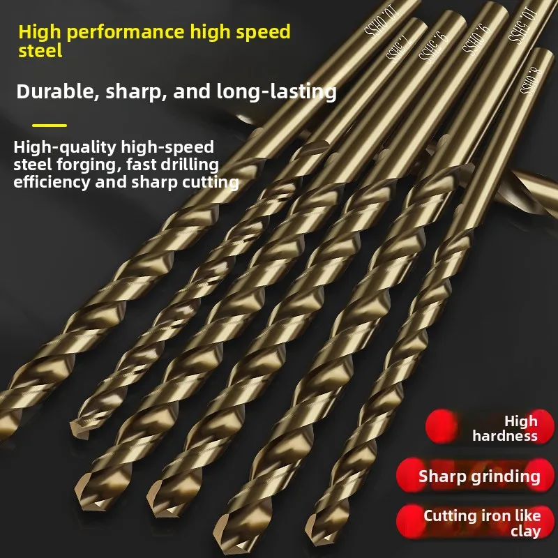 Extended Twist Drill Bit with Cobalt Shank and Stainless Steel for Woodwork Hole Drilling Suitable for Drilling Holes in Wood.