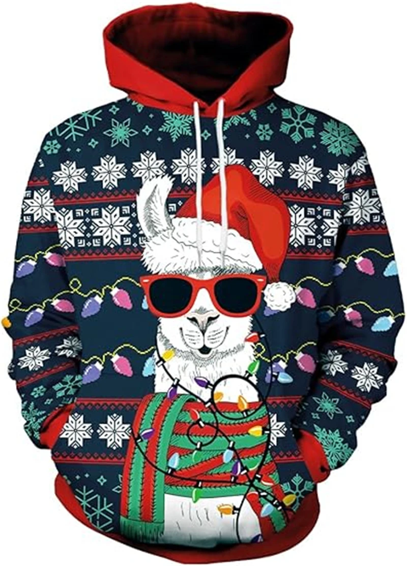 الرجال عيد الميلاد هوديس ثلاثية الأبعاد الطباعة سانتا كلوز نمط عادية العلوي البلوز الألبكة ملابس للرجال ملابس الشارع الشهير المألوف