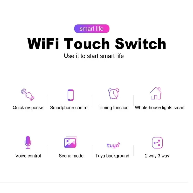 Wifi Smart Light Switch Glass Screen Touch Panel Wireless Wall Interuptor Voice Remote Control 2/3 Way by Tuya Alexa Google Home