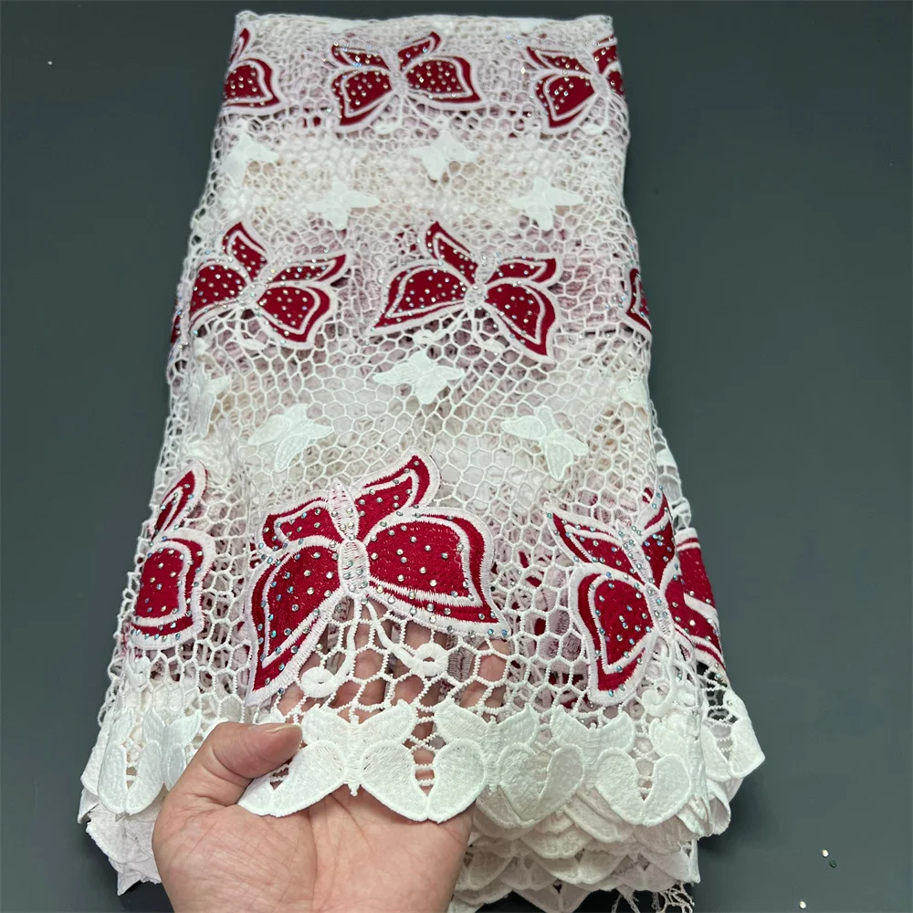 

Нигерийское тюлевое кружево, 5 ярдов, расшитое бисером французское гипюровое блестками, вышивка для свадебного платья и праздничного платья, африканская свадебная ткань, 2025