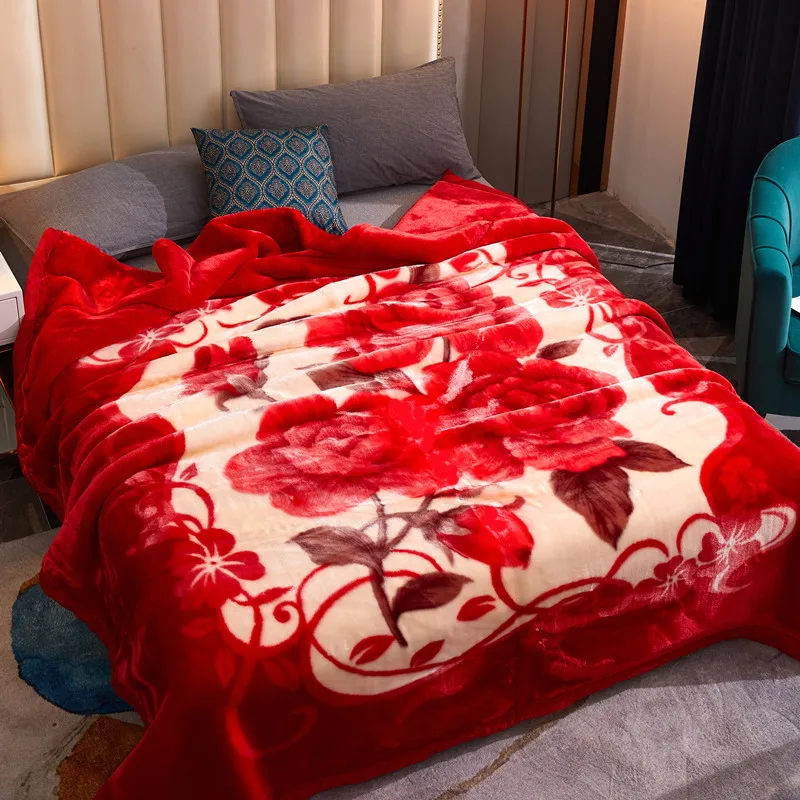 Fleece Blanket Plush Blanket King Size Heavy Mink  Silky Soft and Warm 2 Ply A&B Printed Raschel Bed  Rose/Peony