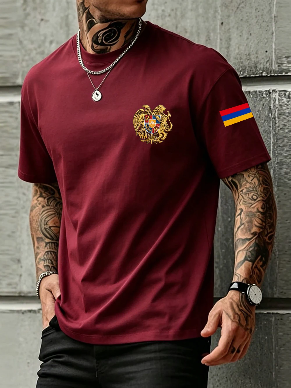 Armenia Coat Of Arms Prints Mens T-Shirt Cotton Summer Overs