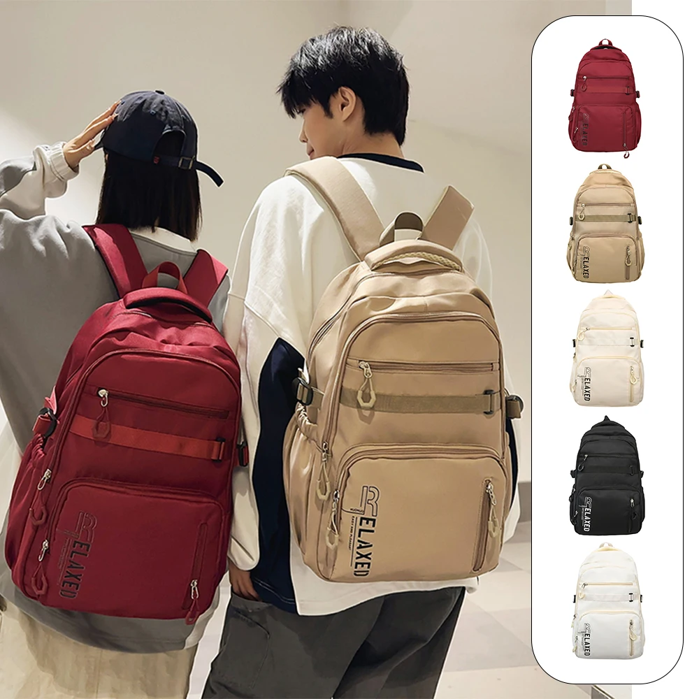 

Multi-Pocket Nylon Backpack with Letter Print, Large Capacity Casual Daypack, Durable Bag for School & Work