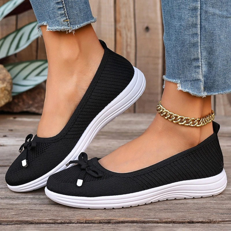 

Women Breathable Mesh Ballet Flats Bow Decor Slip On Light Soft Non Slip Daily Walking Casual Flat Shoes