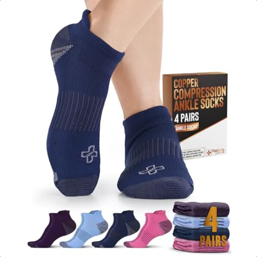 

Doctor's Select Copper Ankle Comprion Socks for Women and Men 4 Pairs Athletic Running Plantar Fasciitis Socks