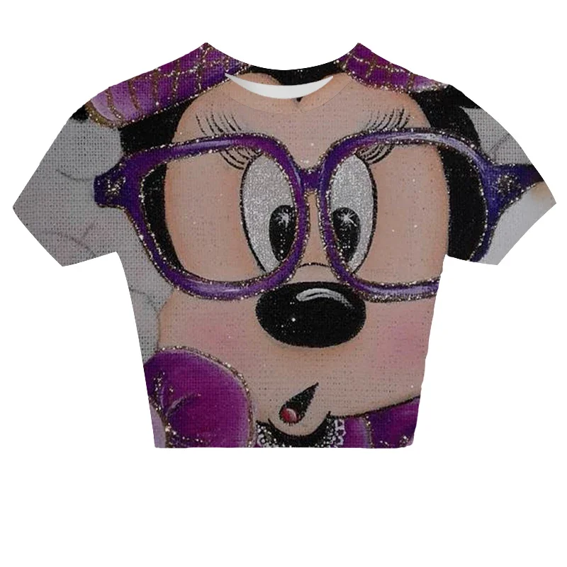 Camisetas ajustadas con estampado Y2k para mujer, blusas de moda de dibujos animados, camiseta Sexy para mujer, Top corto de Mickey, Minnie Mouse, Disney 2022