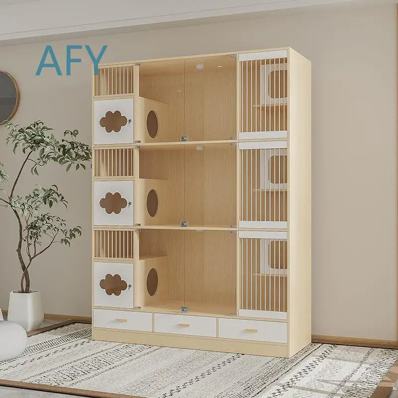 Large Luxury Solid Wood Cat House for Cats Kitten Shelter Cattery Cabinet Pet Store Display Breeding Enclosure for Felines