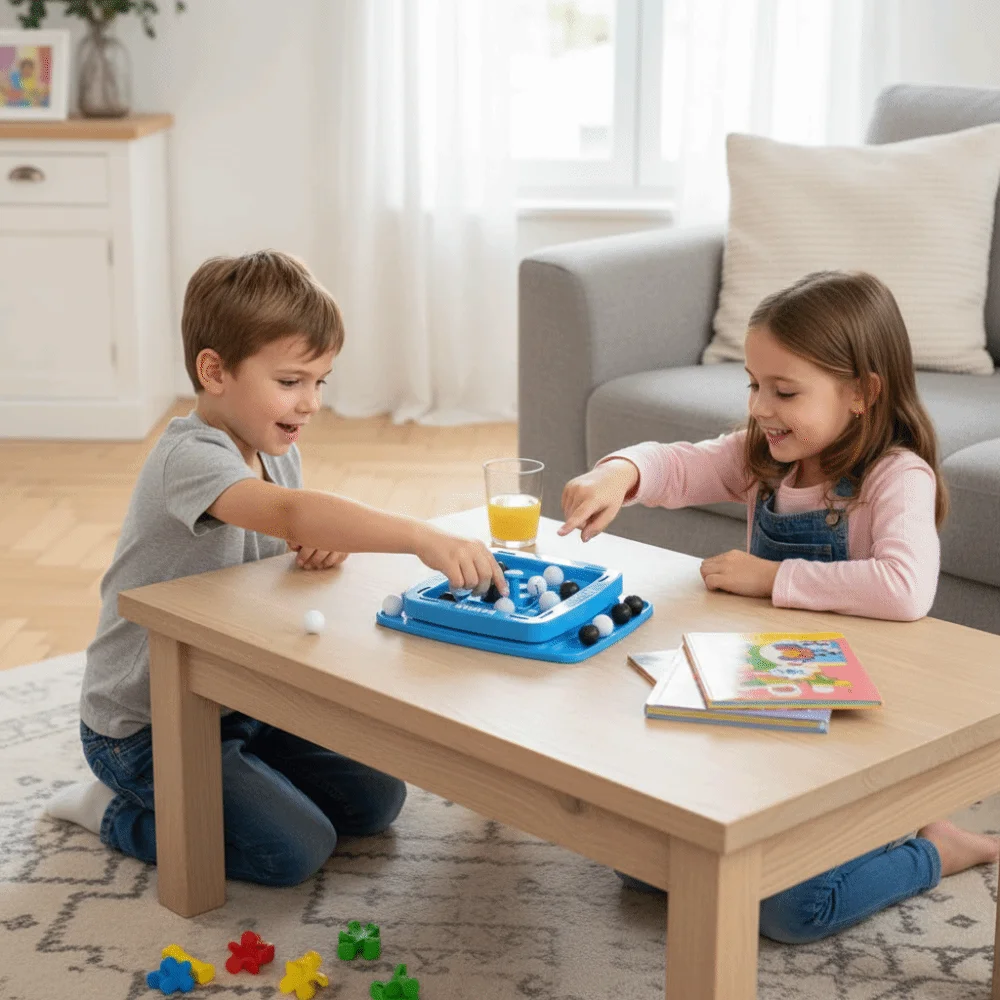 Gioco di quattro file in bianco e nero Gioco interattivo di strategia veloce Orbit Gioco da tavolo logico Cartoon Fai da te Pista Logica Scacchi 2 Giocatori