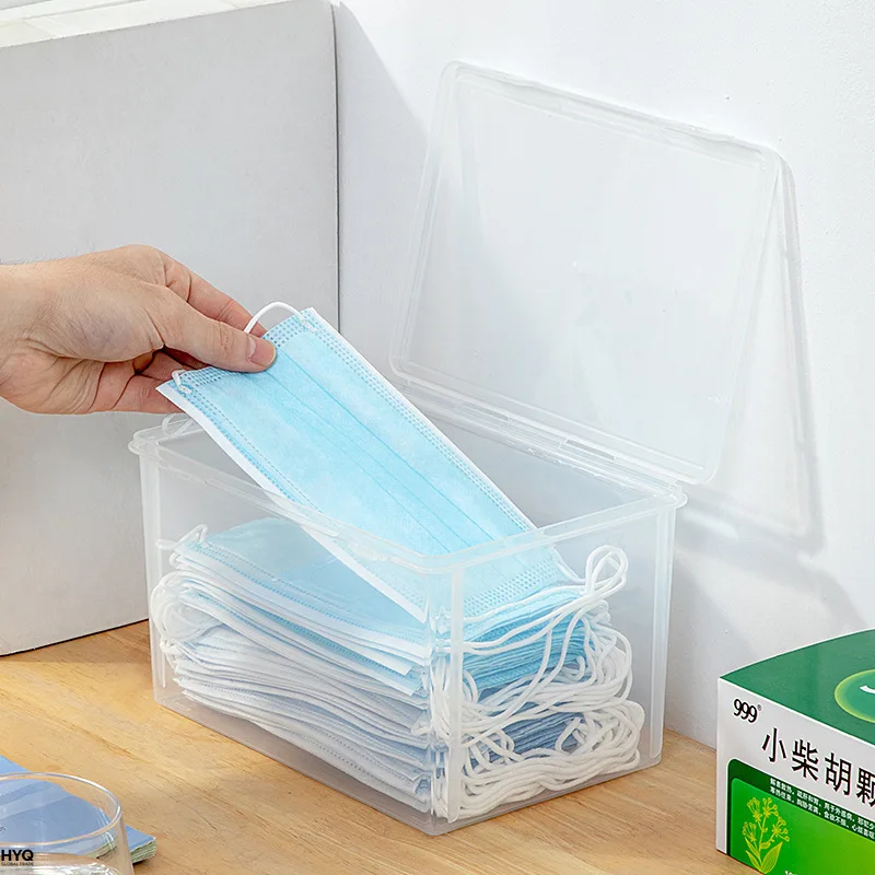 Boîte rangement masques transparente grande capacité, 2 pièces, rangement ménager