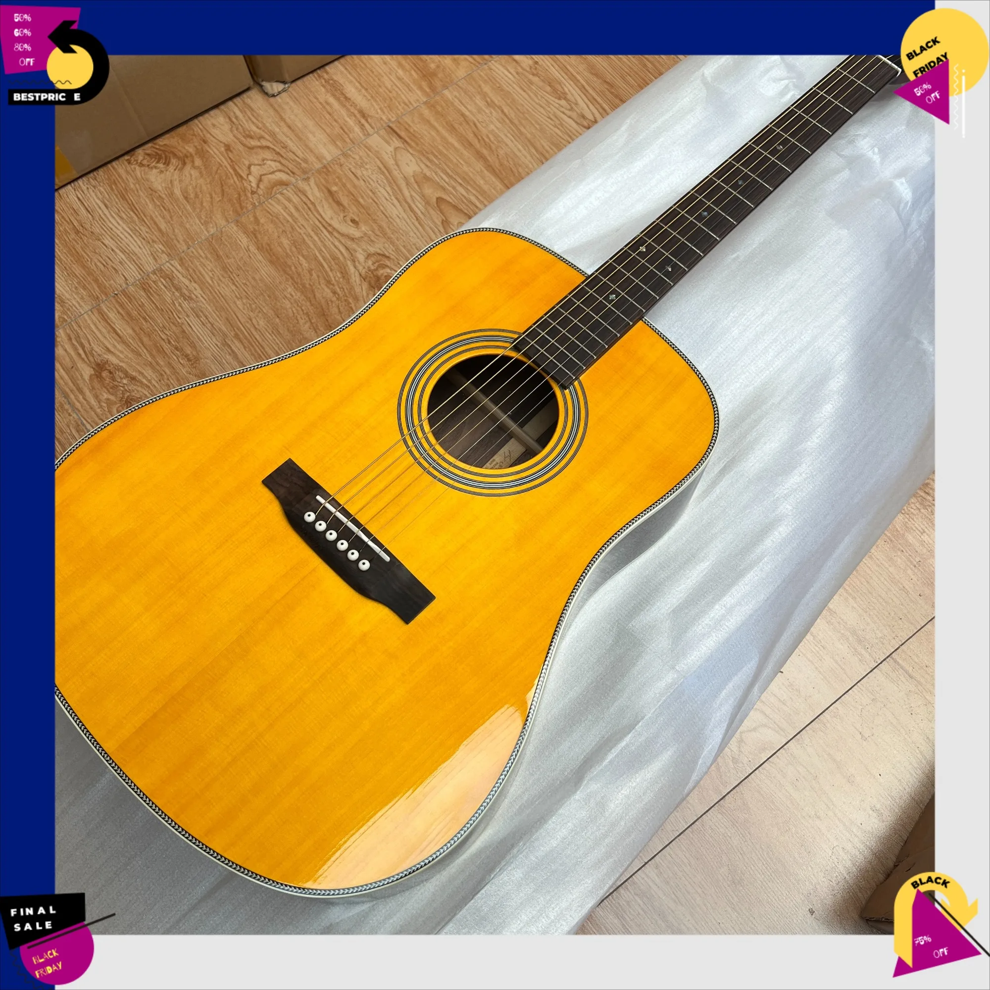 Kostenloser Versand HD28 Akustikgitarre Vintage Gelbholzgitarre 41 Zoll Folk-Gitarre Klarer Klang Schnelle Reaktion Ideales Geschenk