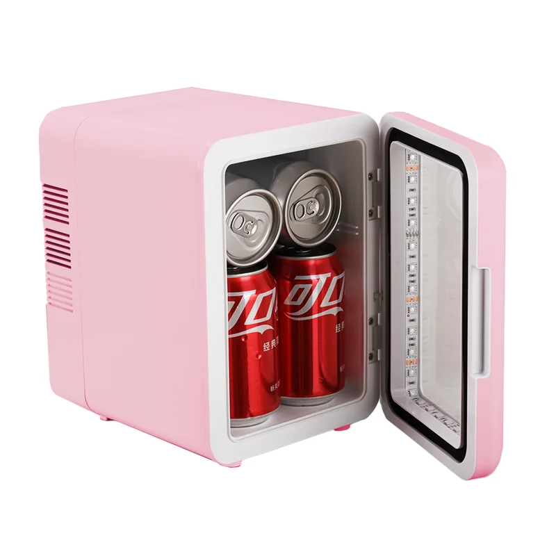 Pink Color Transparent Door Counter Drinks Cooler Freezer Table Top Small Mute Fridge Free Standing 4L Mini Fridge for Room