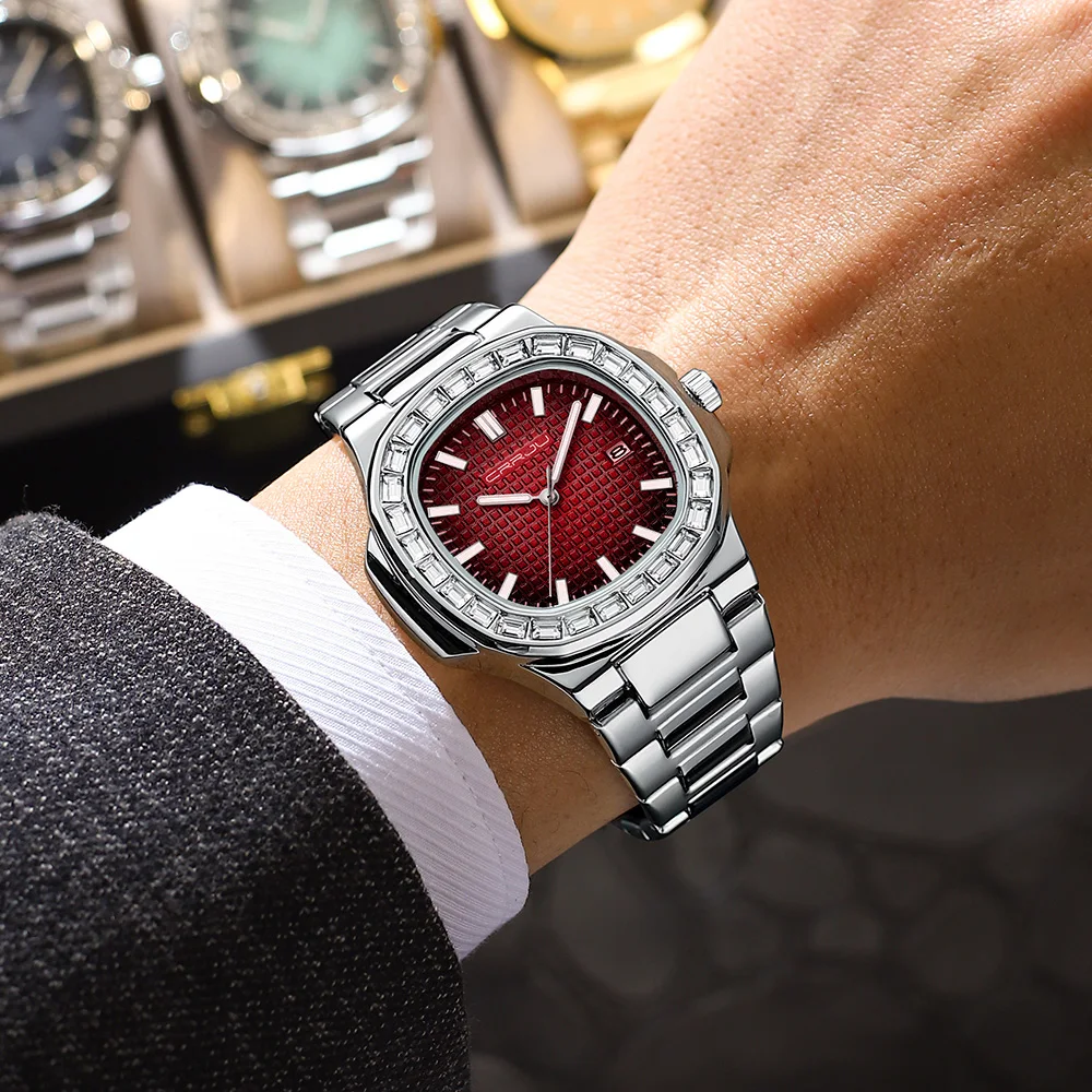 CRRJU Men Watch Fashion Casual Quartz with Diamond Clock Date Stainless Steel Wristwatches Relogio Masculino