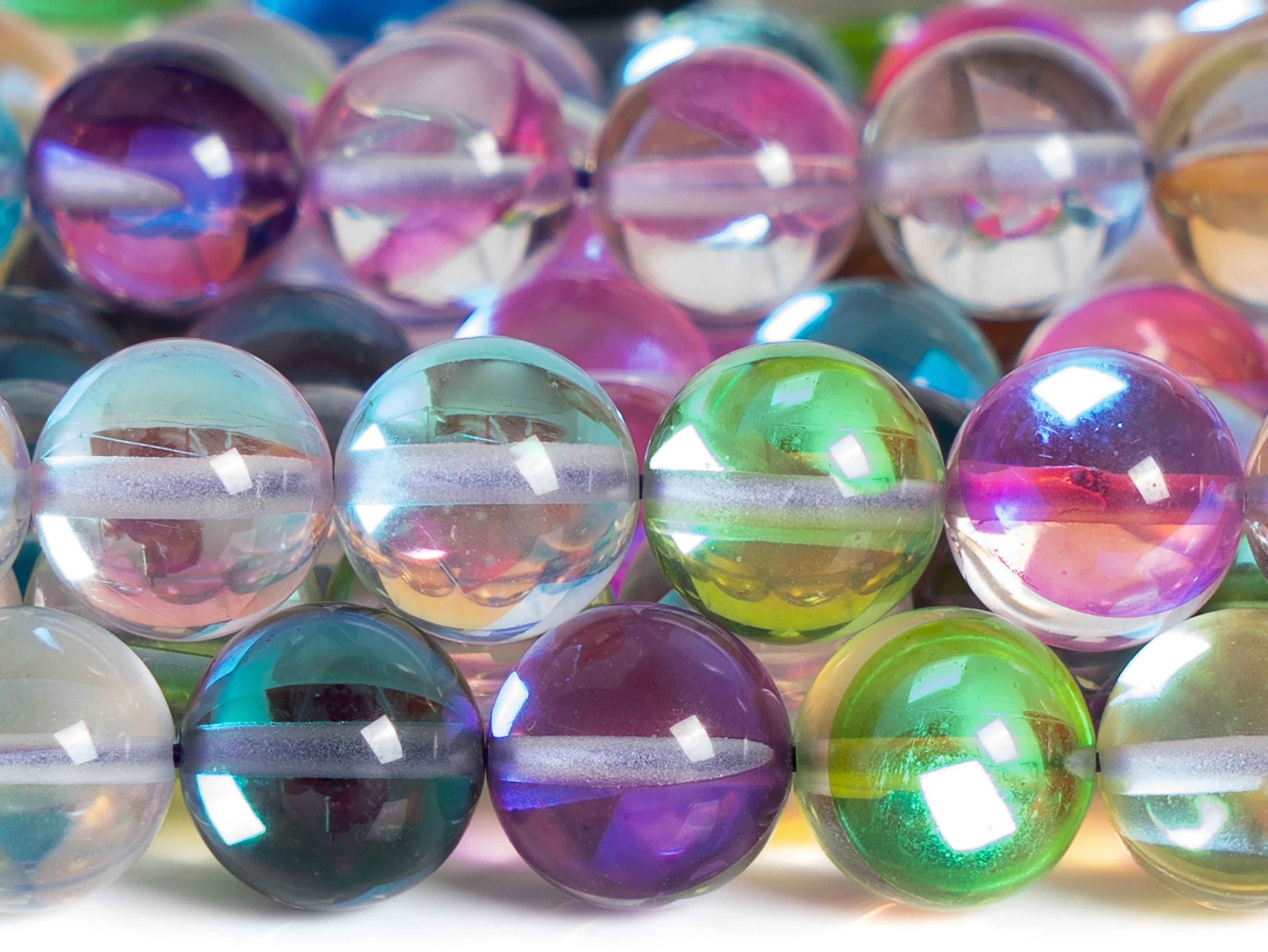 Rainbow Mystic Aura Quartz Beads Round Loose Beads Round Size Options 6/8/10/12mm for Jewelry Making