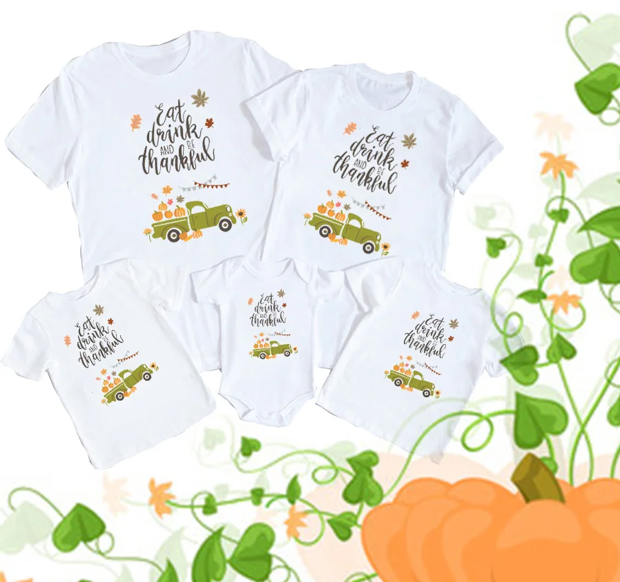 Thanksgiving Family Look Shirt Mommy and Me T-shirt dad baby girl Tops Father Mother Daughter Son matching family outfits