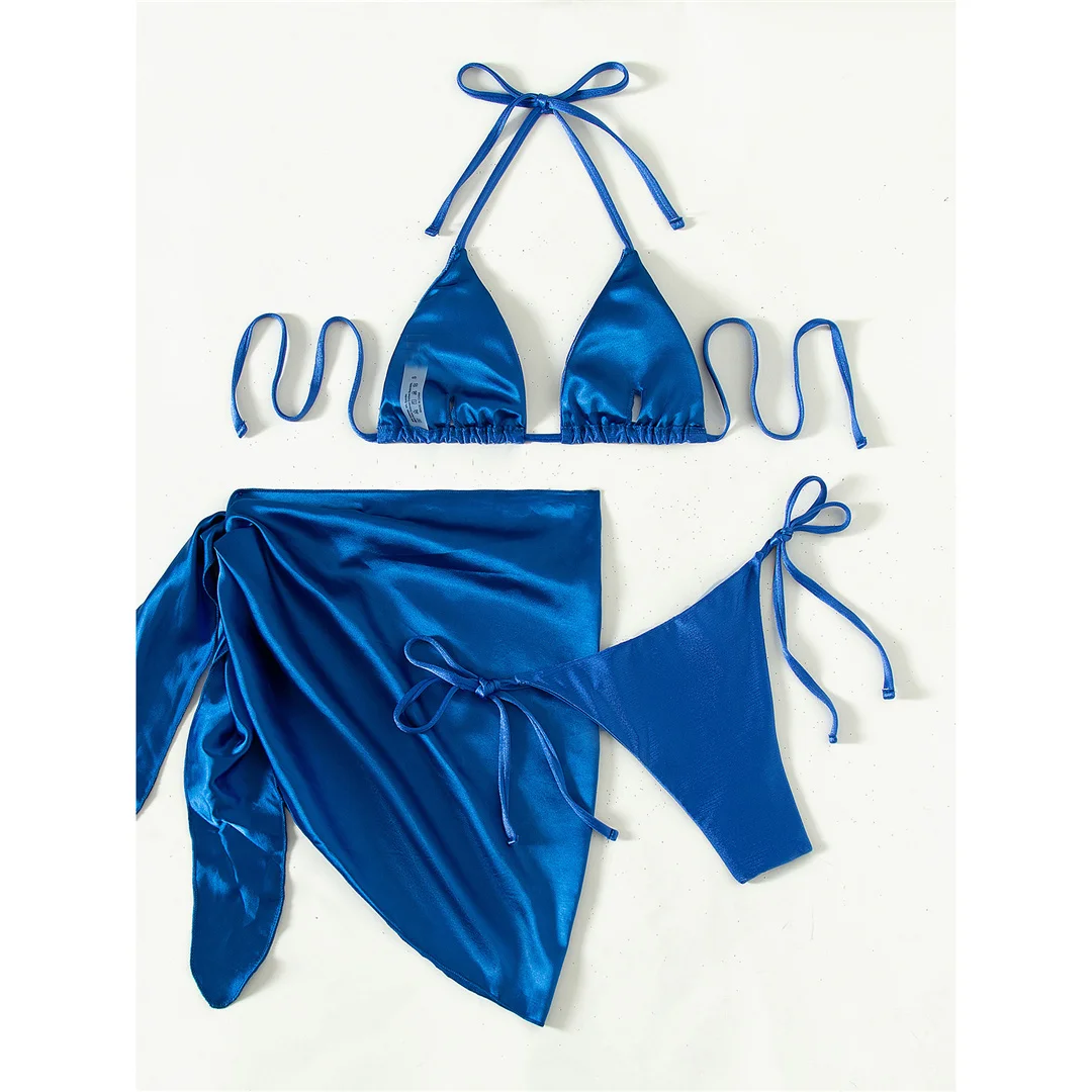 Sexy Neckholder-Bikini mit Sarong, Damen-Badeanzug, dreiteiliges Bikini-Set, gepolsterter Badeanzug, Badebekleidung für Damen, V3243 – Detail 5
