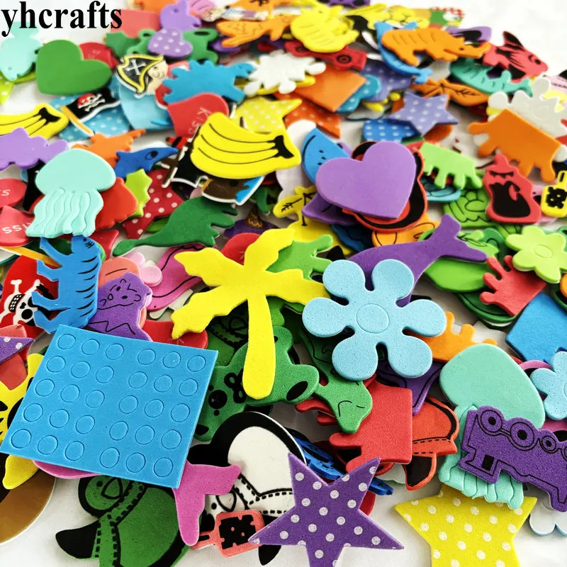 200PCS mix design animals fruit star hearts shape flower tree all in random shape foam stickers OEM on stock bulk wholesale