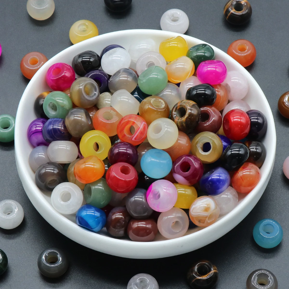 Natural Stone Big Hole Beads Bright Agates Loose Beaded for Women Jewelry Bracelet Necklace Earrings Accessories 12x18mm