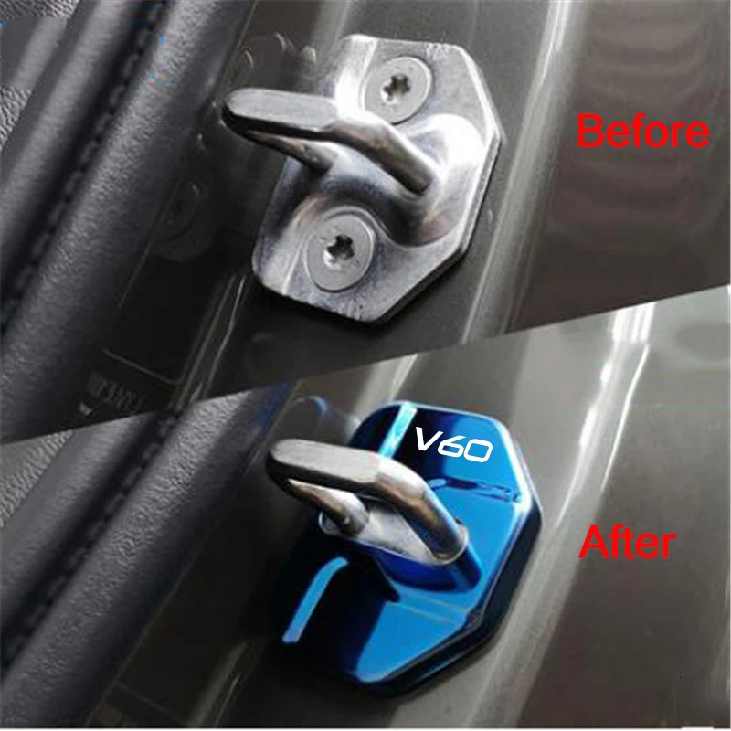 4Pcs Car Door Lock Protective Cover for Volvo V60 Logo V40 XC40 XC60 XC90 Stainless Steel Anti Rust Decorative Case Accessories