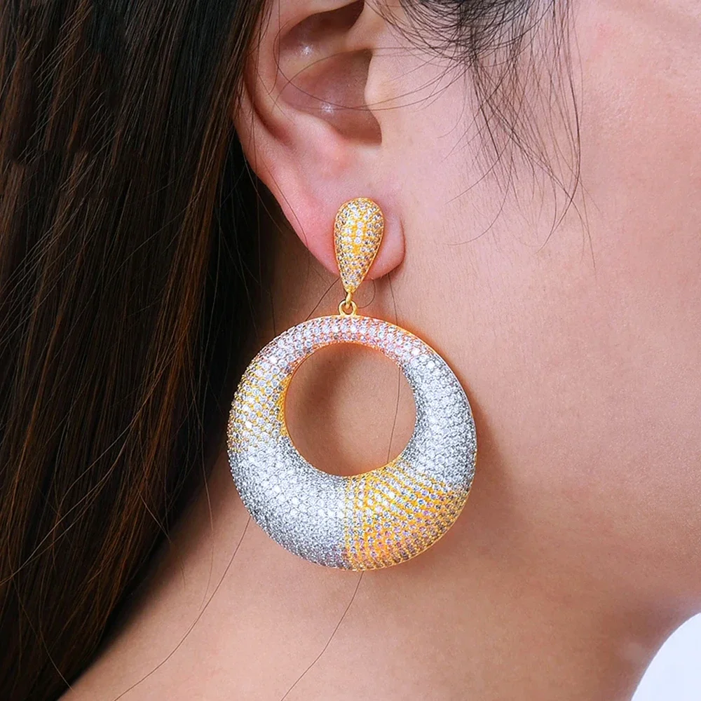 

Missvikki Fashion Cubic Zirconia Drop Earrings Luxury Gold Color Wedding Ear Accessories for Women Versatile Jewelry Wholesale