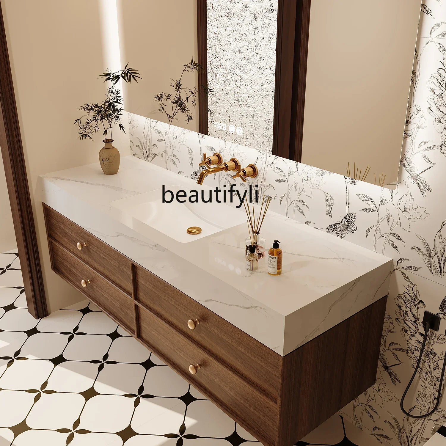 

Y13 Washing table integrated basin Middle ancient wind rock slab seamless hot bending ceramic washing table