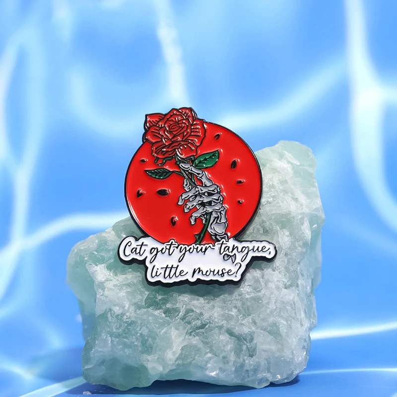

Punk Skull Red Rose Enamel Pins Custom Cat Got Your Tongue, Little Mouse Brooches Lapel Badges Plant Jewelry Gift for Friends