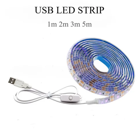 Bande lumineuse LED 5V USB avec interrupteur Décoration Bande étanche pour maison Rétro-éclairage 1M 2M 3M 5M Ruban