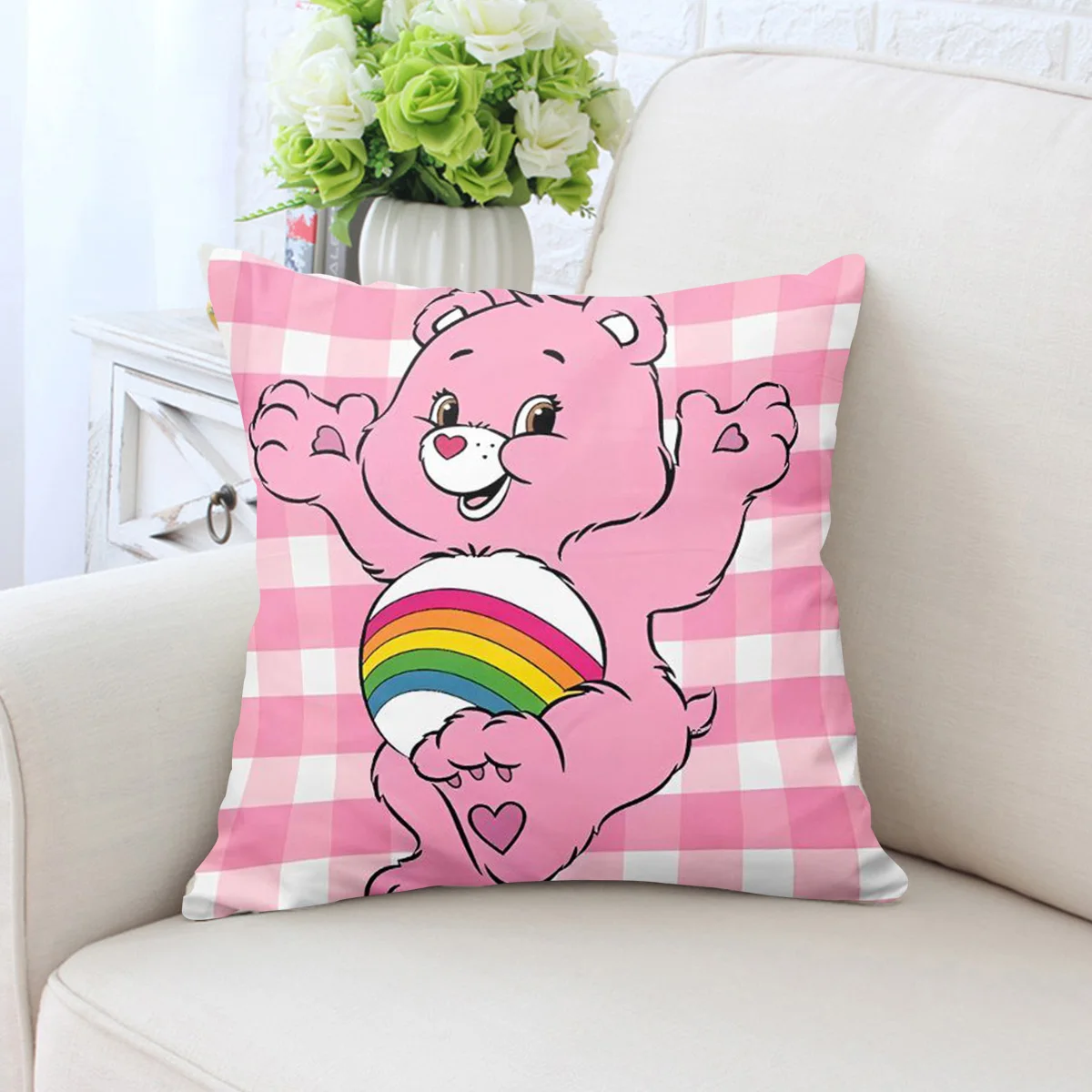Care Bears Rainbow Bear Throw Pillow Set - High-Resolution Pattern - Soft Fabrics - Sofa, Bedroom Decor - Cushion Cover.