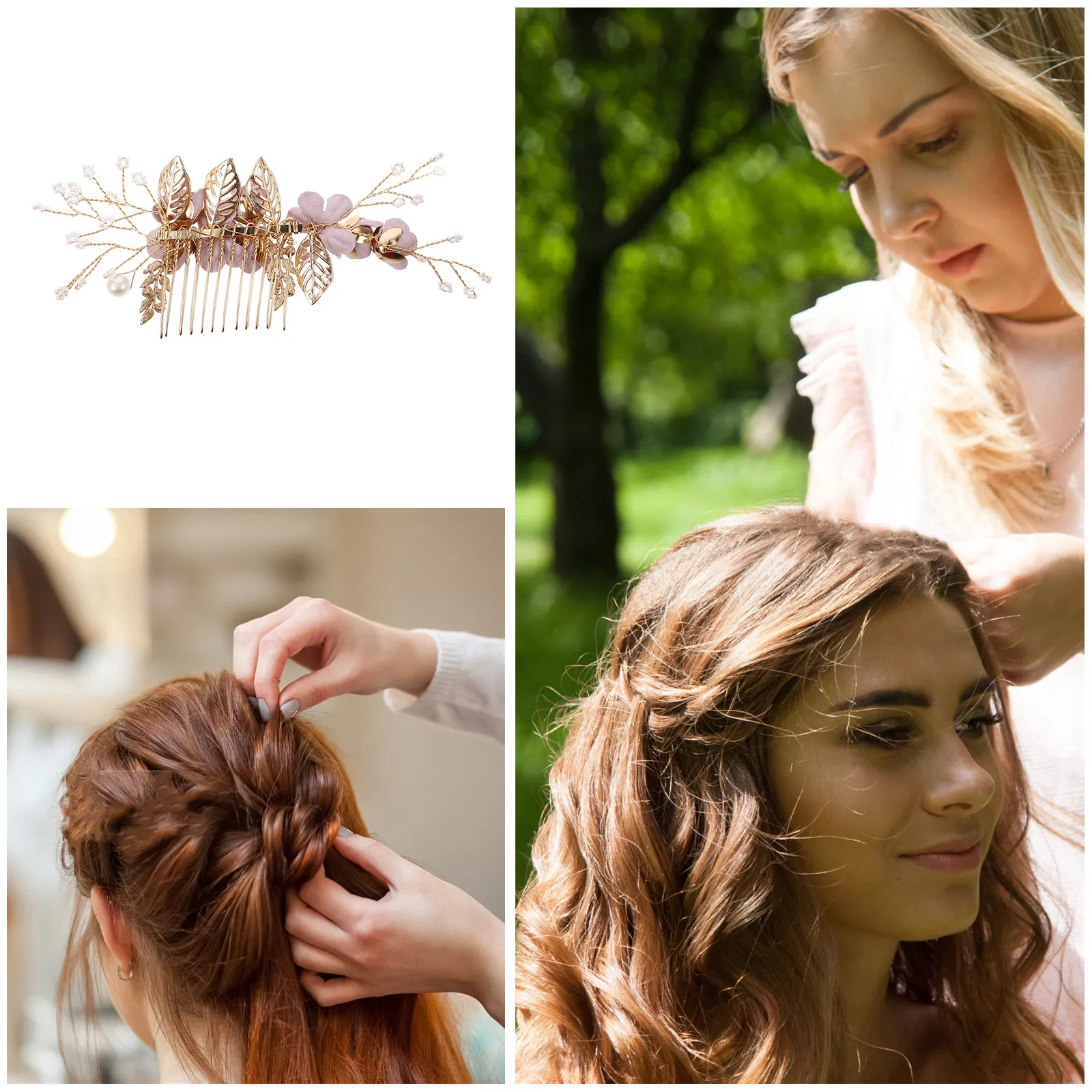 Purple Hair Comb Bridal Elegant Handcrafted Wedding Accessory Lightweight For Bride Bridesmaid Floral Rhinestone Barrette