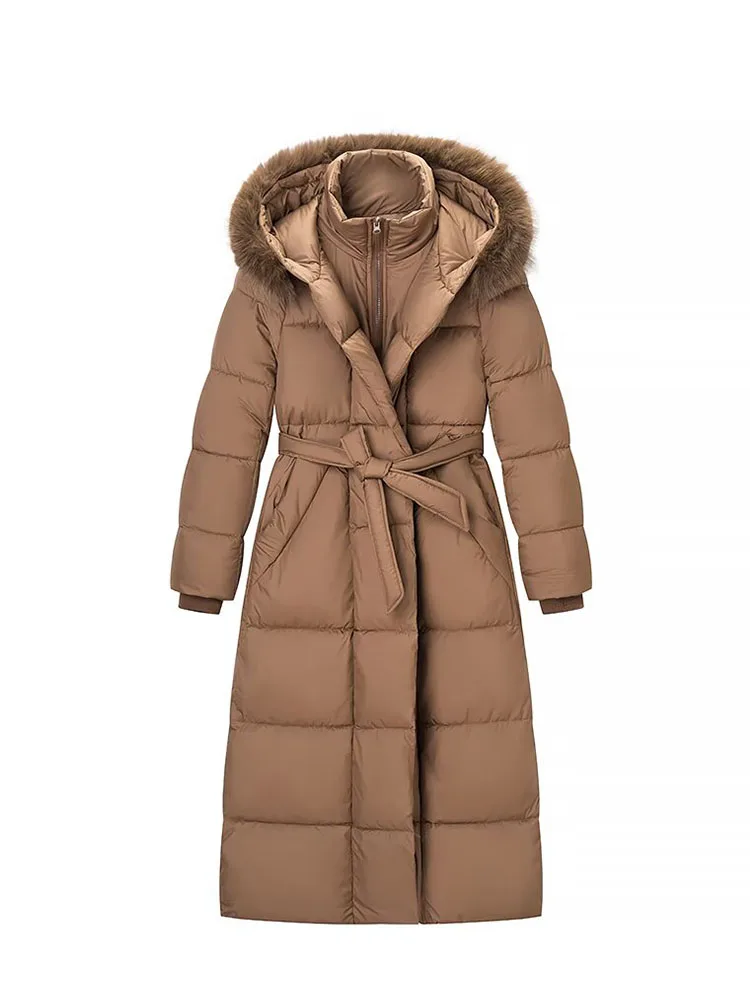 HH Women's Fashion Winter Jackets Solid Hooded High Collar Long Sleeves Lace-Up Decoration Pocket Zipper Female Casual Coats