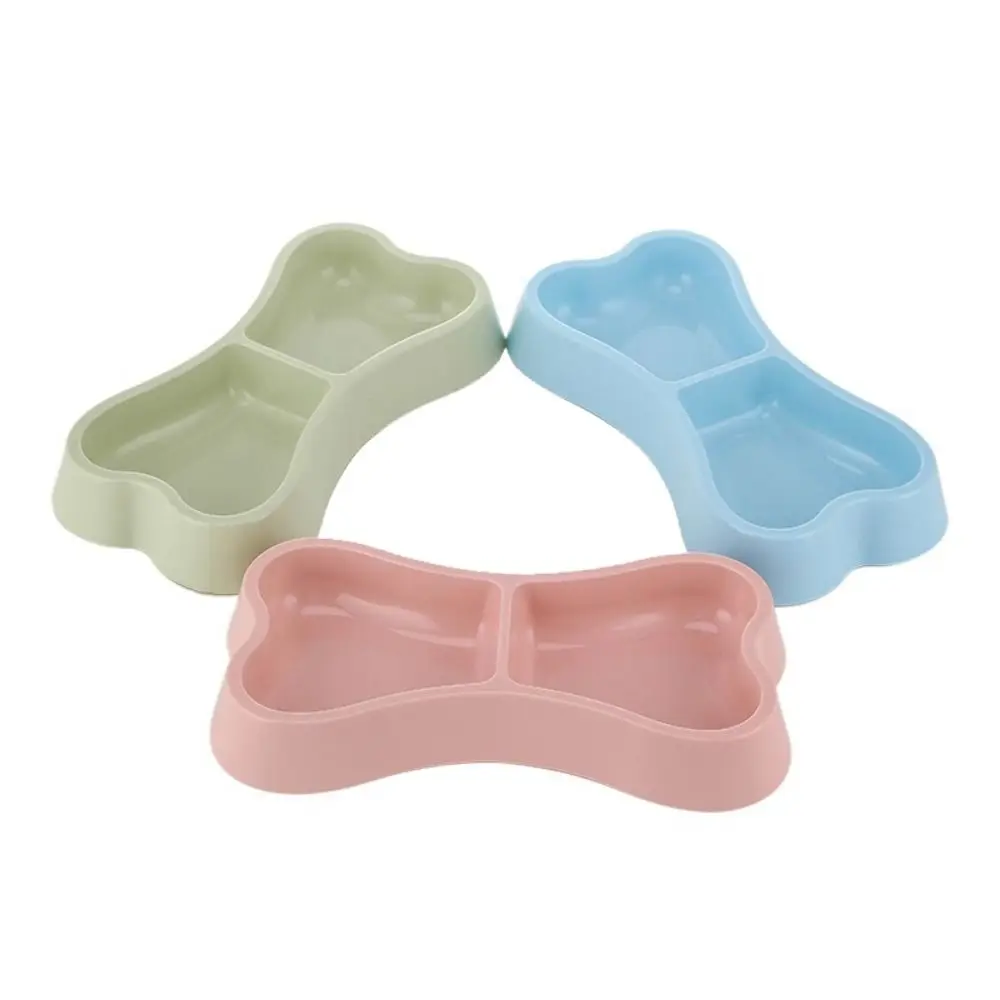 Anti Rollover Bone Shape Cat Double Bowl Plastic Bone Shape Dogs Feeder Double-head Bowls Random Color Cat Food Drinking Tray